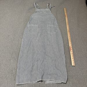 Karen Kane Hickory Striped Overall Jumper Dress Blue White Petites M Pockets